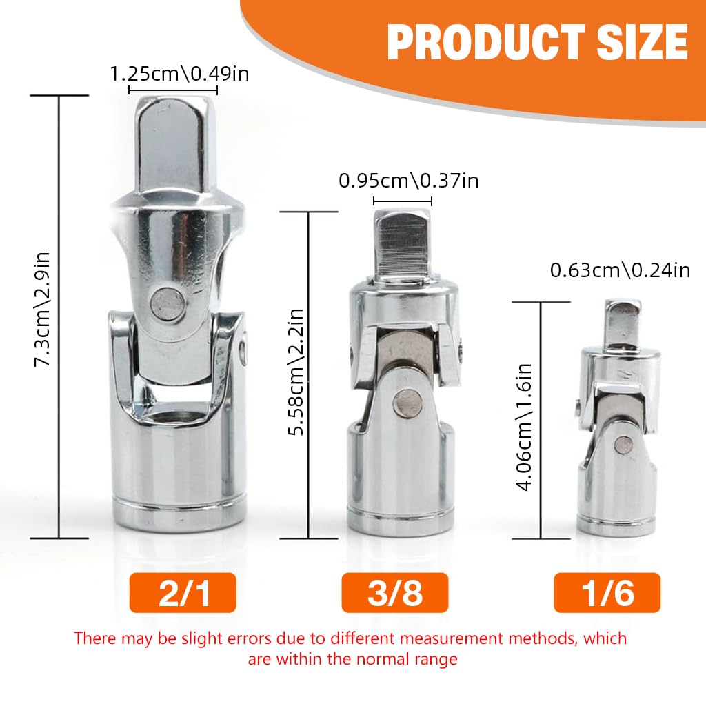 Serplex Swivel Drive Adapters Set for Ratchets featuring 3Pcs 1/4 3/8 1/2 CR-V Steel | Chrome Finish