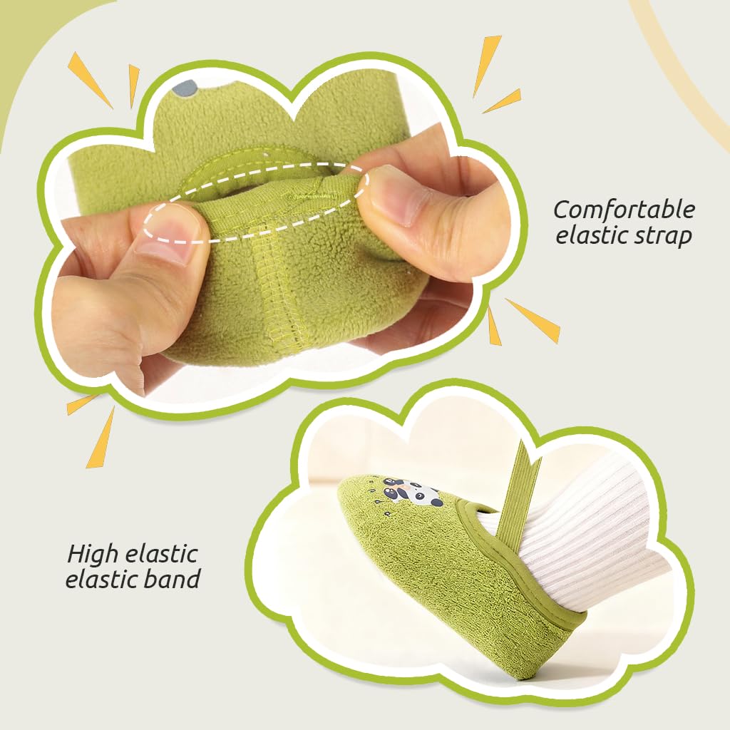 SNOWIE SOFT Cartoon Baby Shoes for 6–12 Months with Elastic Strap and Non Skid Sole | Green Panda Toddler Gift