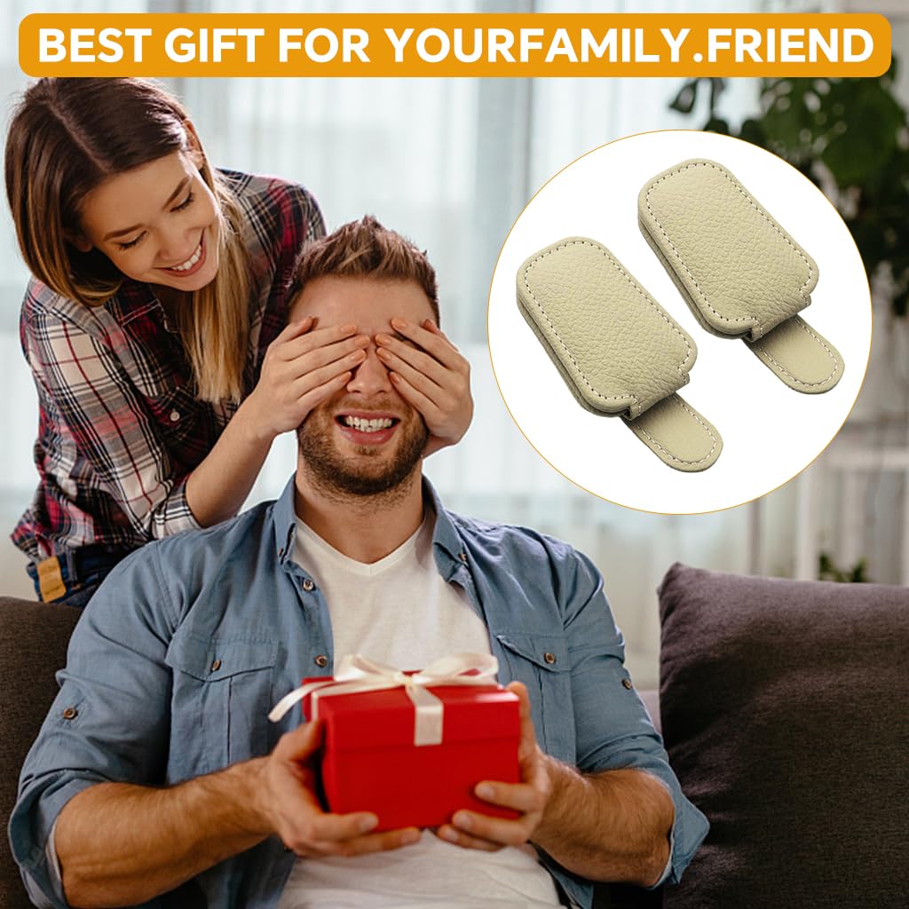 Zibuyu Car Visor Sunglasses Holders 2 Pack with Magnetic Closure and Beige Leather | 9.5x5x3.5cm Clips for Sunglasses and Cards