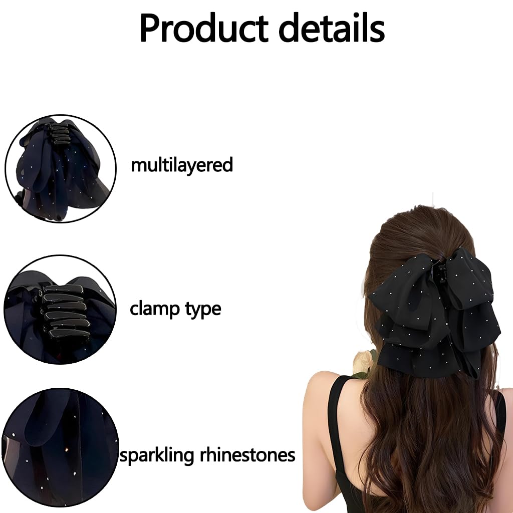 ZIBUYU Hair Clip for Women featuring Anti Slip Grip and Chiffon Bow in Elegant Black | Daily to Wedding Wear