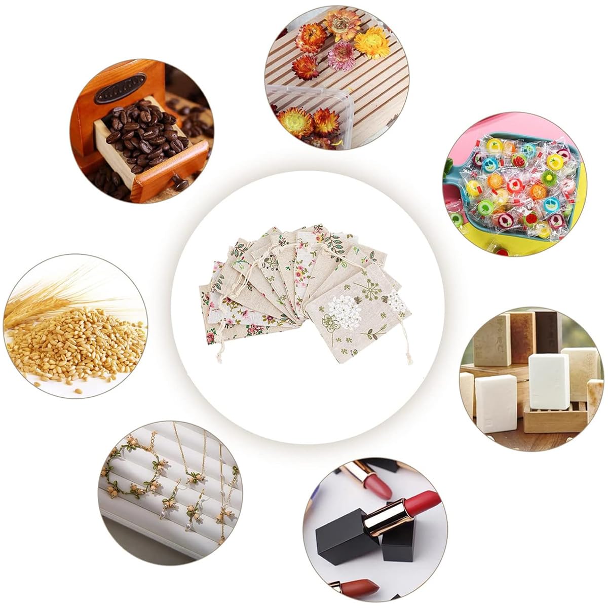 HASTHIP Drawstring Gift Bags for Return Gifts with 20pcs 13x18cm Cotton Flax Fabric | Reusable Rustic Floral Pouches