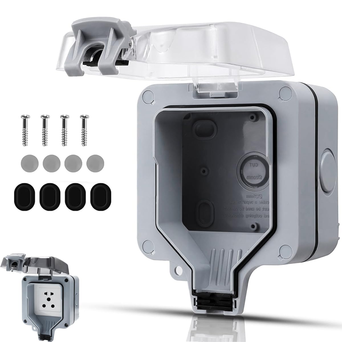 Serplex Waterproof IP66 Socket Cover for Outdoor Use with Flip Up Lid and ABS Build | 86x86mm