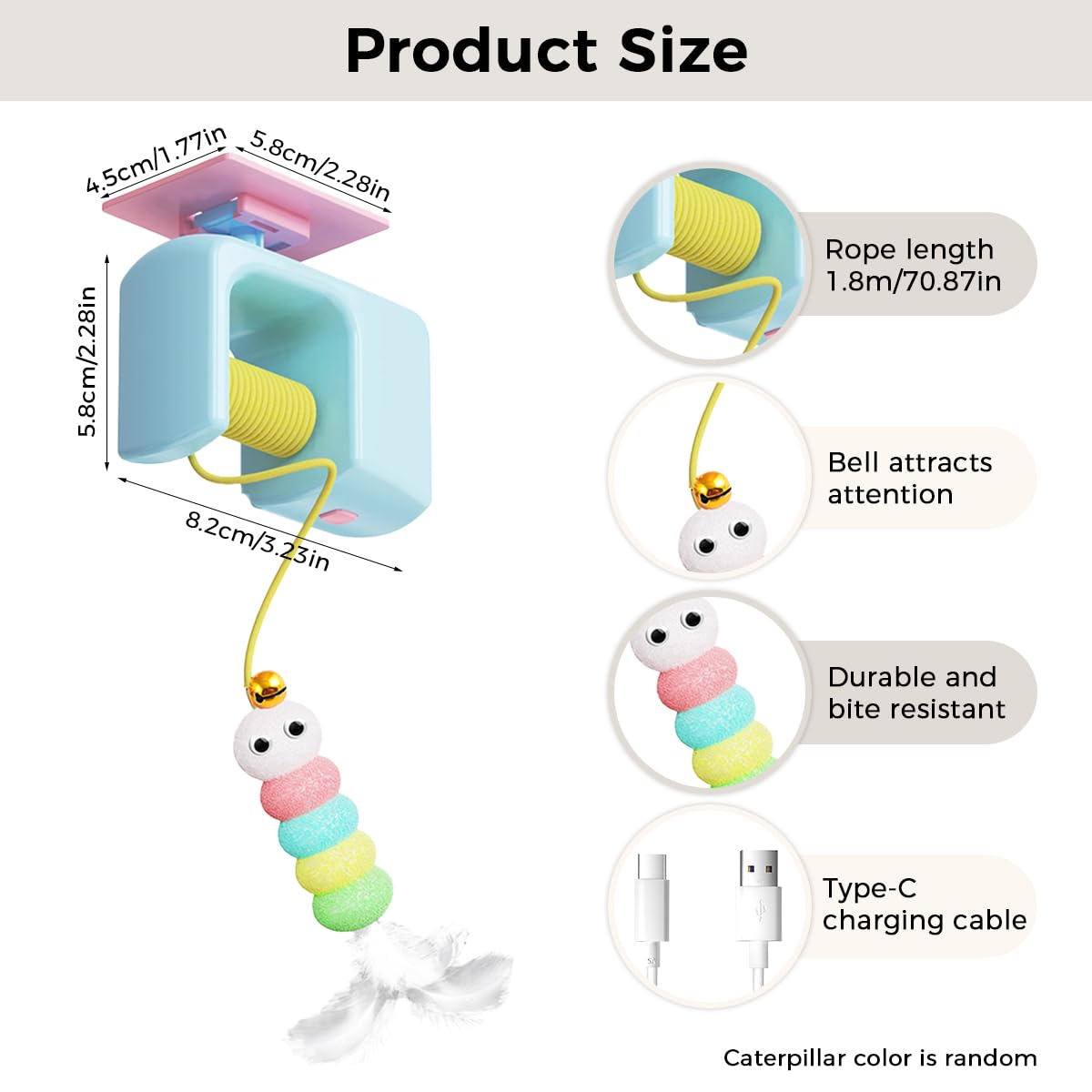 Qpets Cat Toy for Interactive Play with 1.8 Meter Elastic Rope & USB Rechargeable 300 mAh Battery | Detachable Door Hanging Feather Teaser