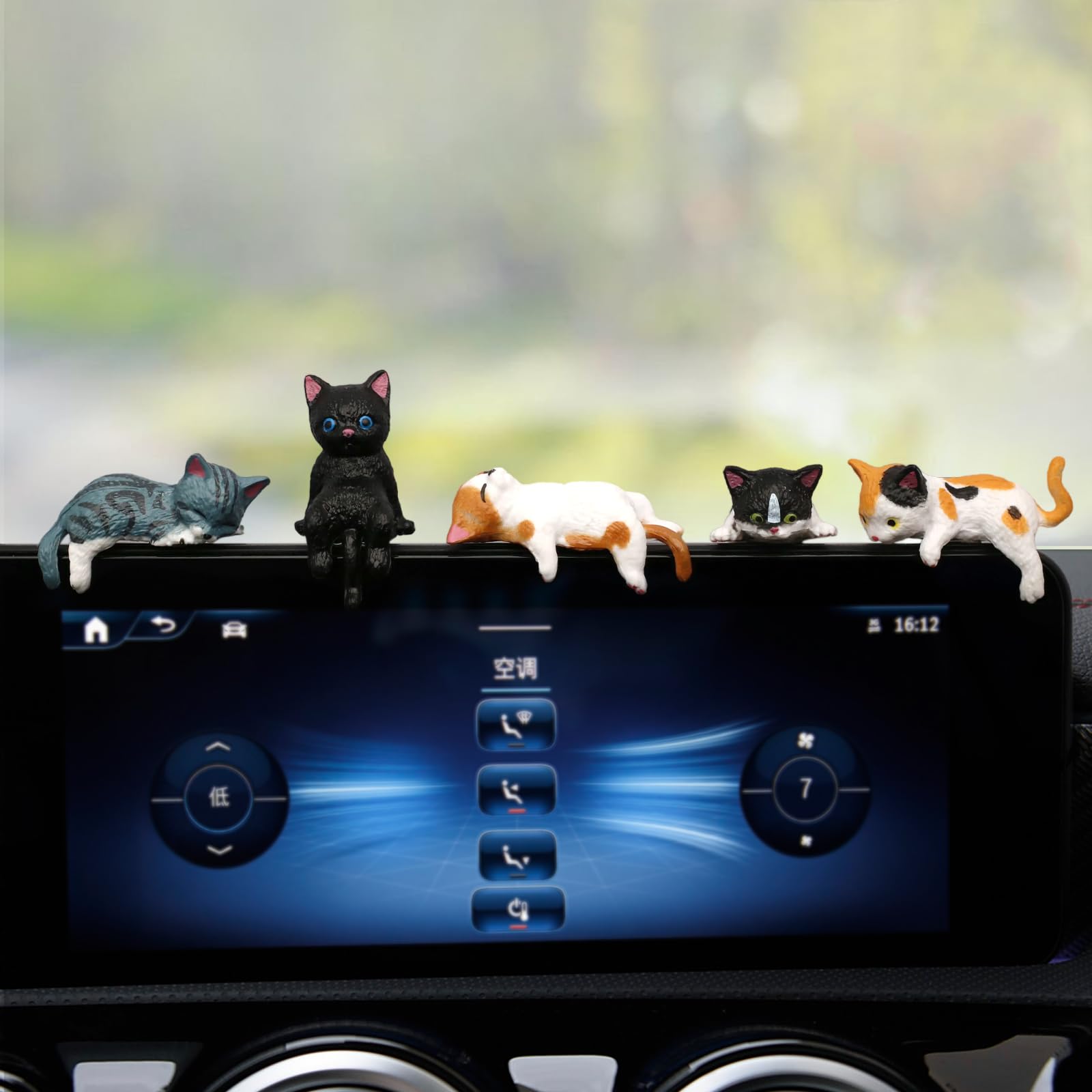 STHIRA® Cat Car Interior Accessories Dashboard Decorations, Set of 5 Cute Car Dash Decor Rearview Mirror Ornament