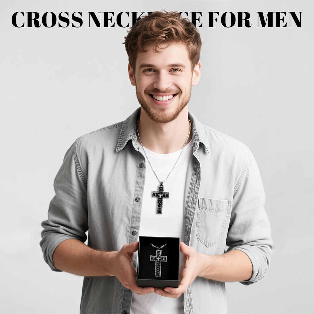 PROBEROS Cross Necklace with Secret Compartment Featuring 3D Carving Metal Design for Men