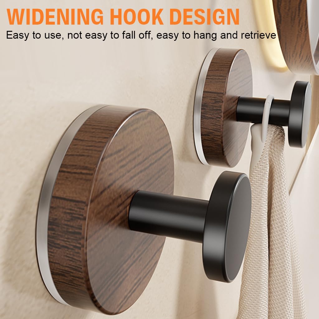 HASTHIP Suction Wall Hooks for Bathroom and Kitchen with Strong Hold and Wooden Grain Base | 4Pcs Reusable Organizer