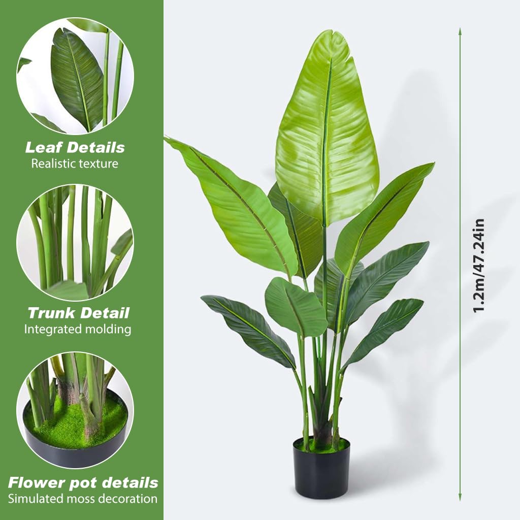 Supvox Artificial Green Plant Pot for Home and Office Decor with 47.2 in Potted Plant | Realistic Evergreen Foliage