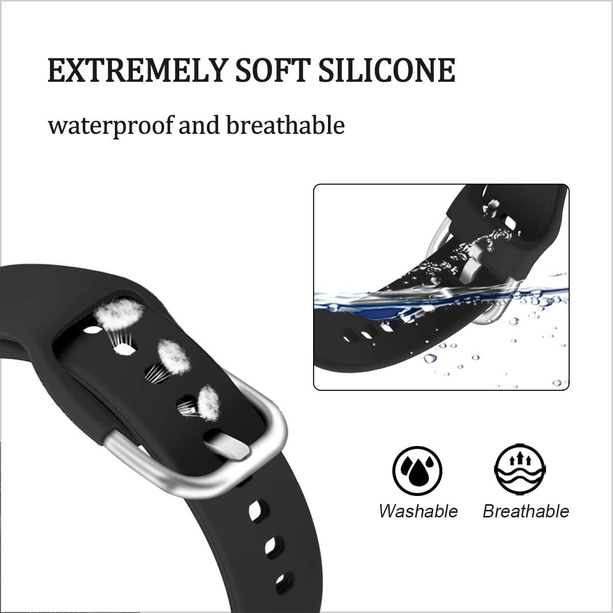 Zibuyu Silicone Watch Band for Samsung Galaxy Watch with Quick Release 22mm Fit | Black Strap for Active and Daily Wear