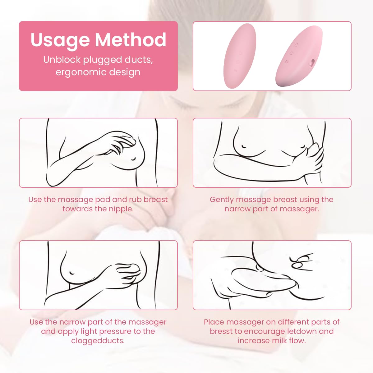 SNOWIE SOFT Lactation Massage for Breastfeeding with Heat and 3 Vibration Modes | Skin Friendly Silicone Design