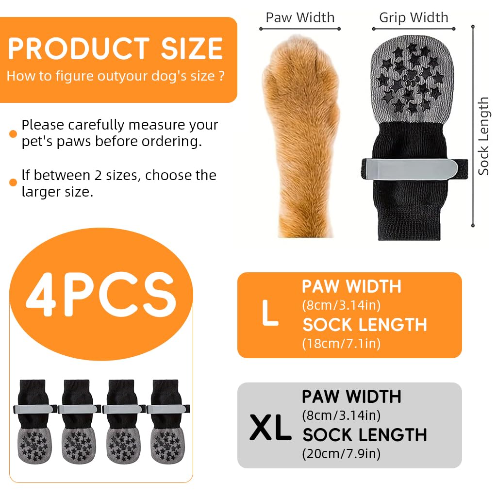 Qpets Dog Socks for Paw Protection with Reflective Adjustable Straps and Non Slip Grip | 4pcs 8cm Width Cotton