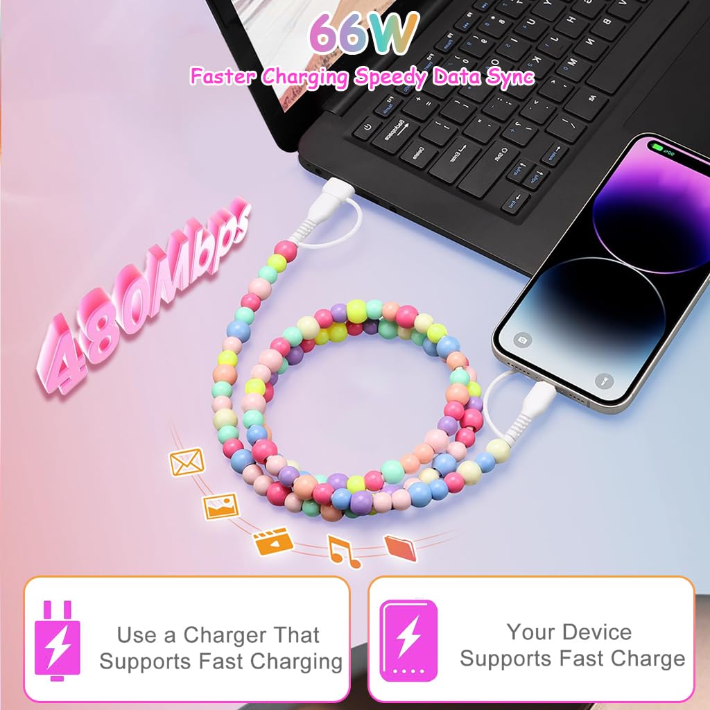 ZORBES USB C Cable 4 in 1 Multi Beaded 3.3 ft with 480 Mb/s Data Sync | for iPhone and Galaxy