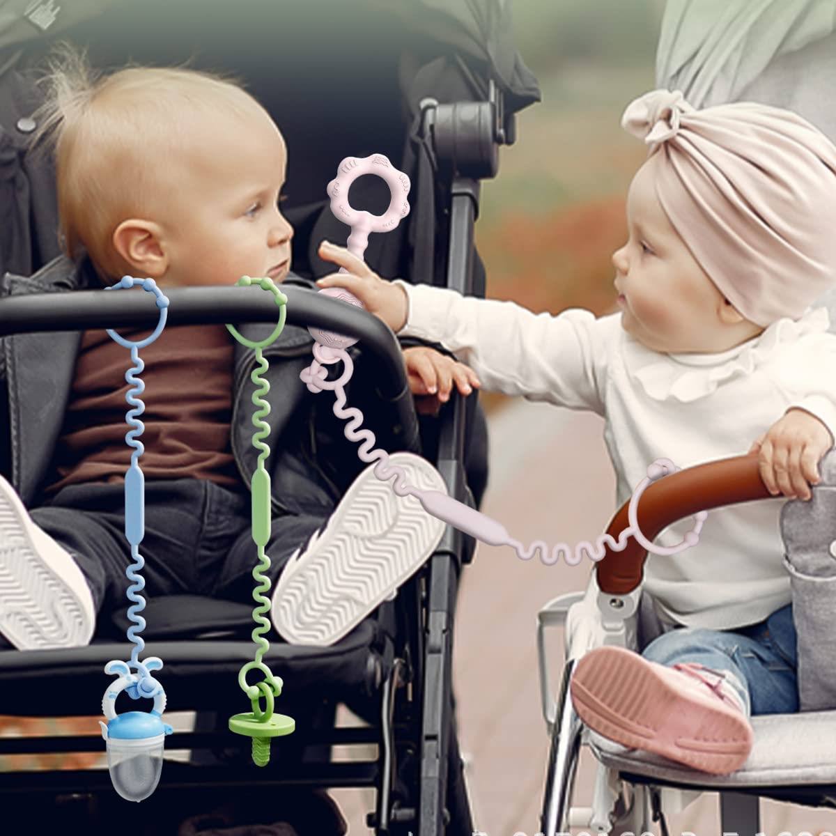 SNOWIE SOFT Pacifier Chain for Baby with Dual Head Closure Buckles 4pcs 52.5 in Silicone Strap