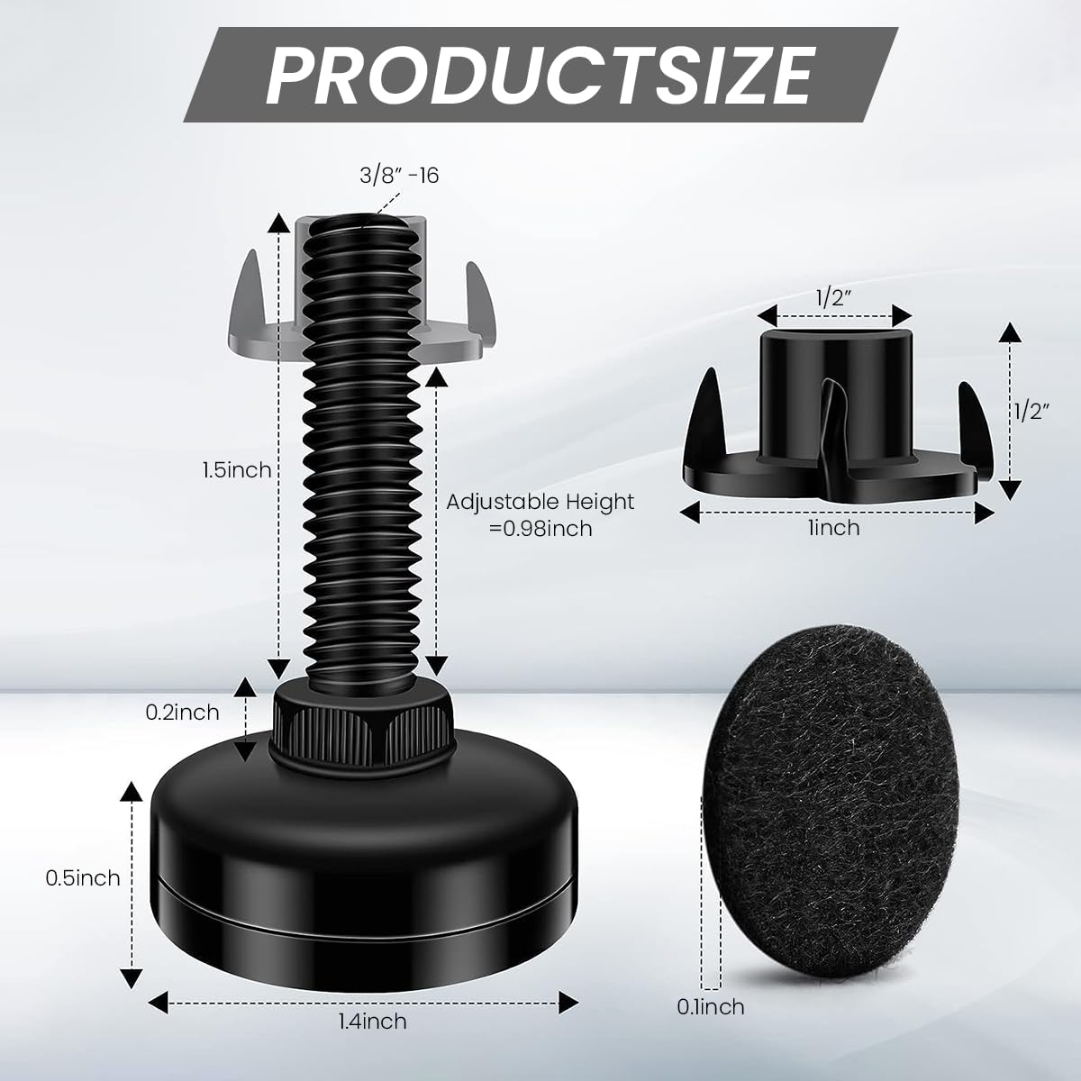 Serplex® 4 Set Adjustable Leveling Feet, Heavy Duty Height Adjustable Table/Furniture Feet Levelers with T- Nut Kit 3/8