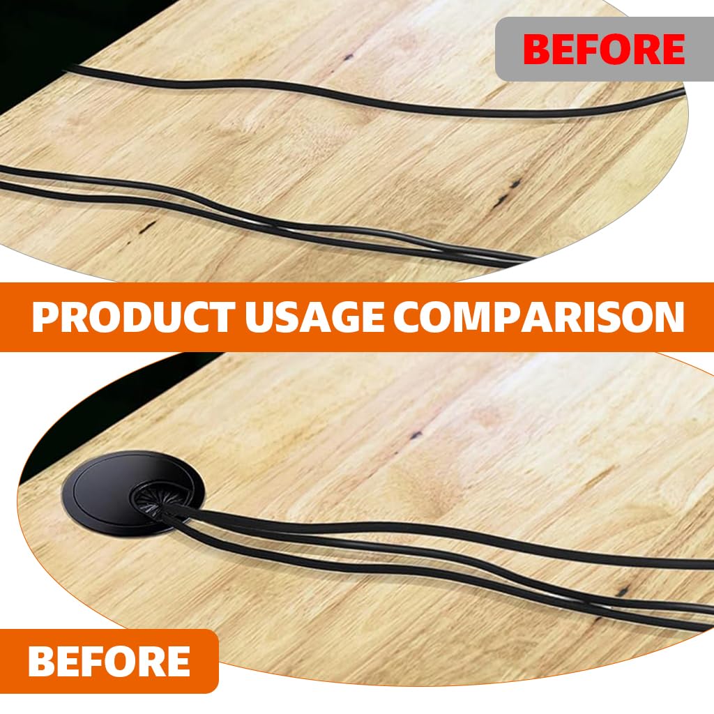 Serplex Desk Grommets for Office Cable Management featuring 2 inch Rubber Opening | Zinc Alloy Black Finish