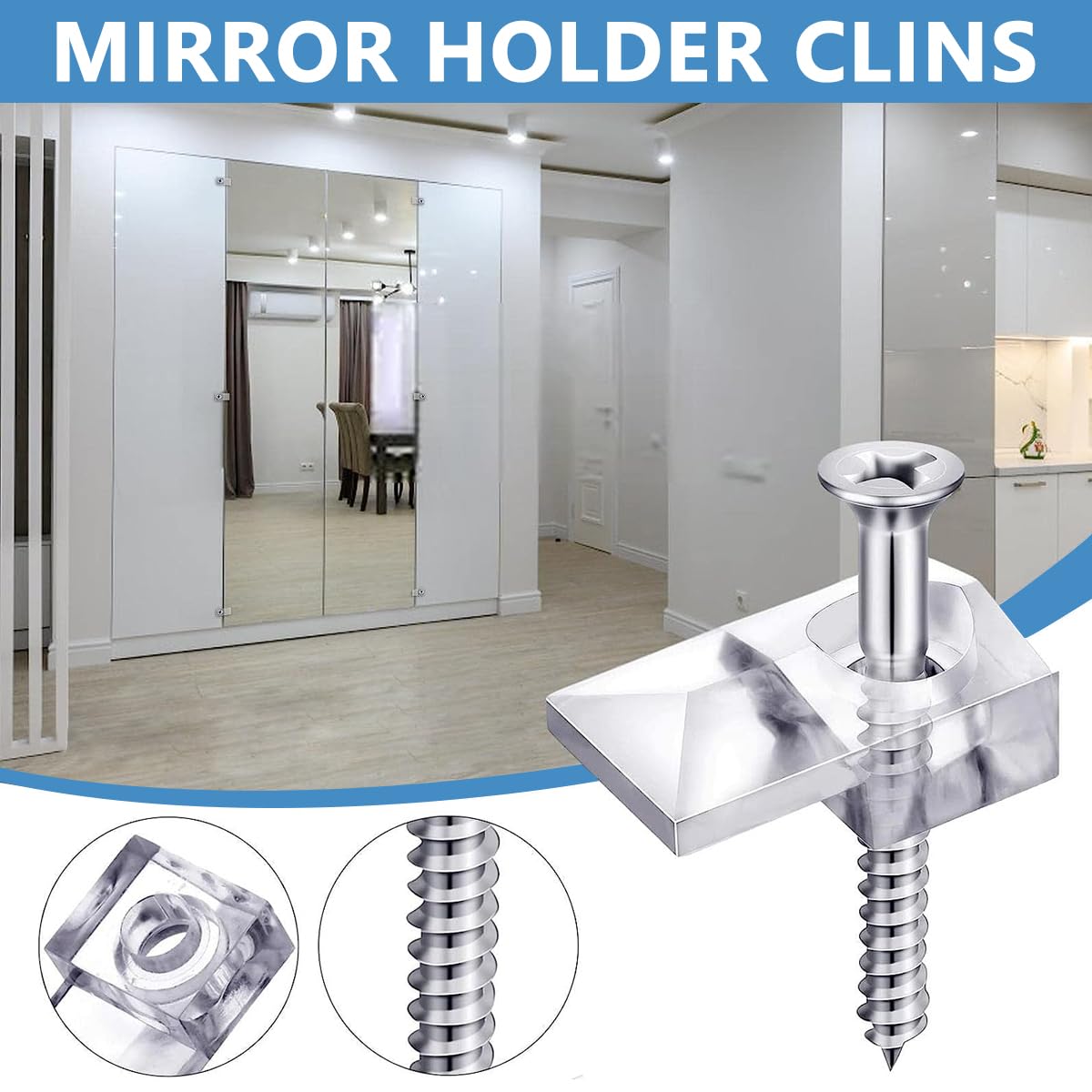 HASTHIP Mirror Holder Clips Kit for Wall Mounting with Screw Fixed Design Clear Plastic 20 Pack