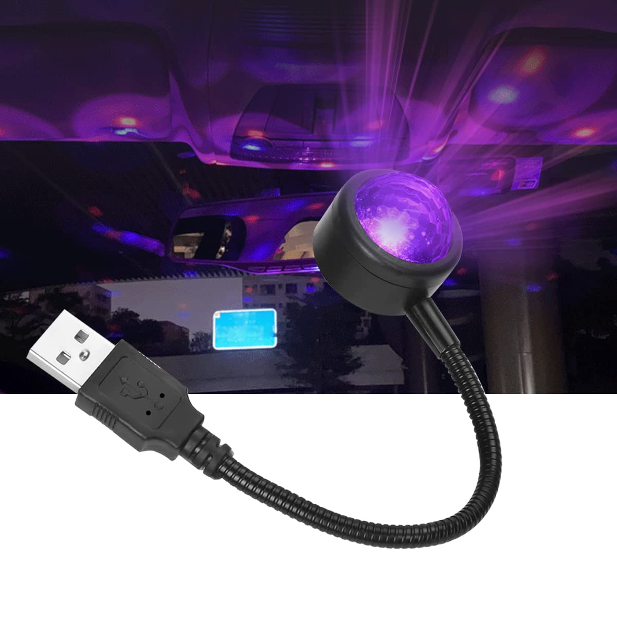 LED Car Atmosphere Light for Interior and Party Use with 9 Lighting Modes and 360° Rotation | USB Plug and Play RGB Mini Lamp