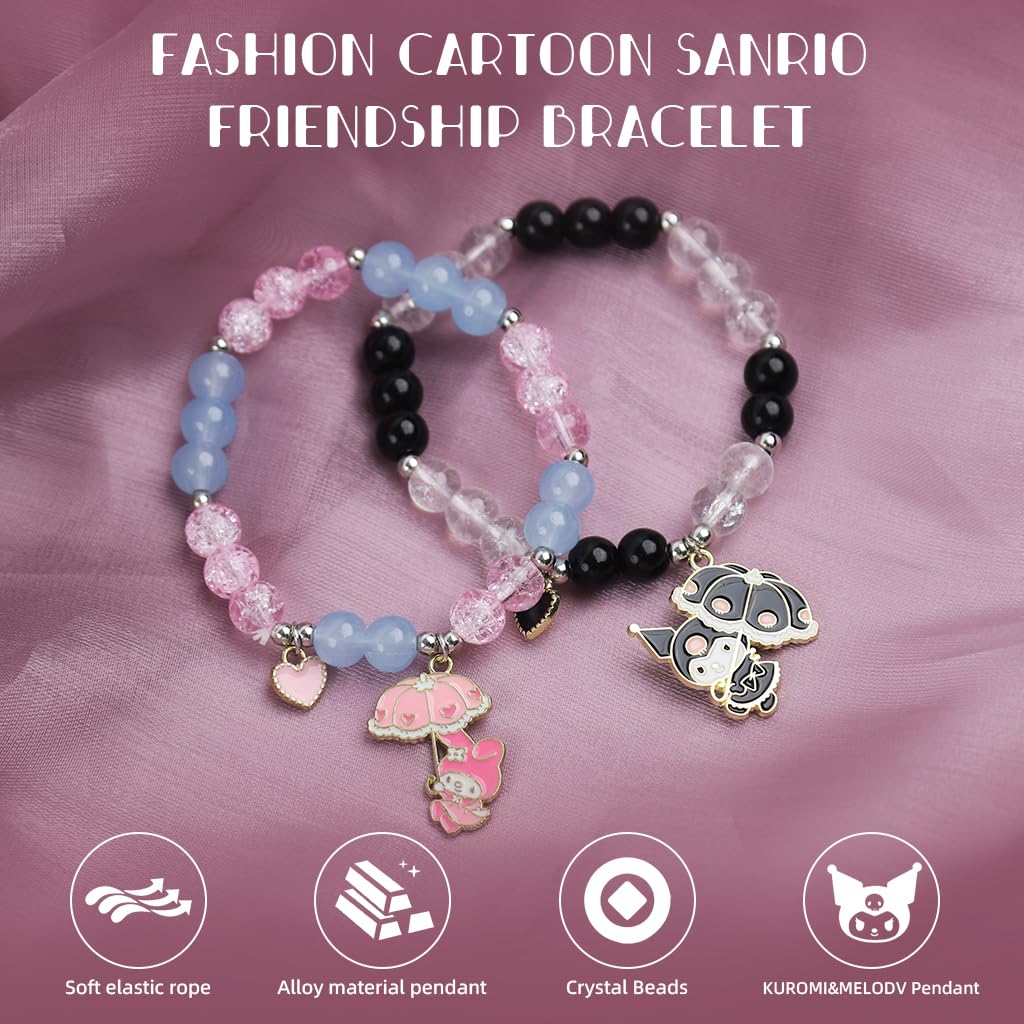 SANNIDHI Friendship Bracelet for Girls with Kuromi and Melody Charms 2 Pcs Crystal Beads Set