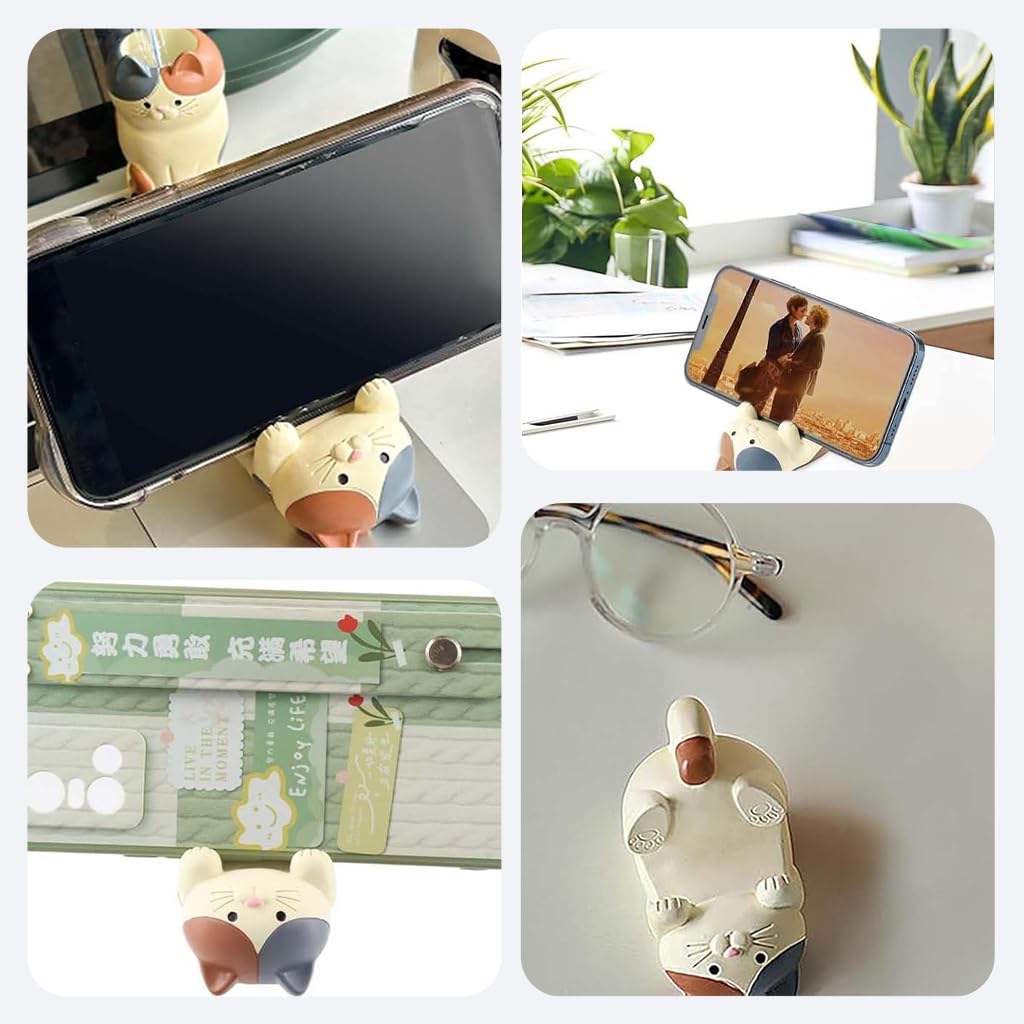 ZORBES Resin Cat Figurine Phone Stand for Desk Decor with Stable Base 3.2×2.4 in | Cute Gift