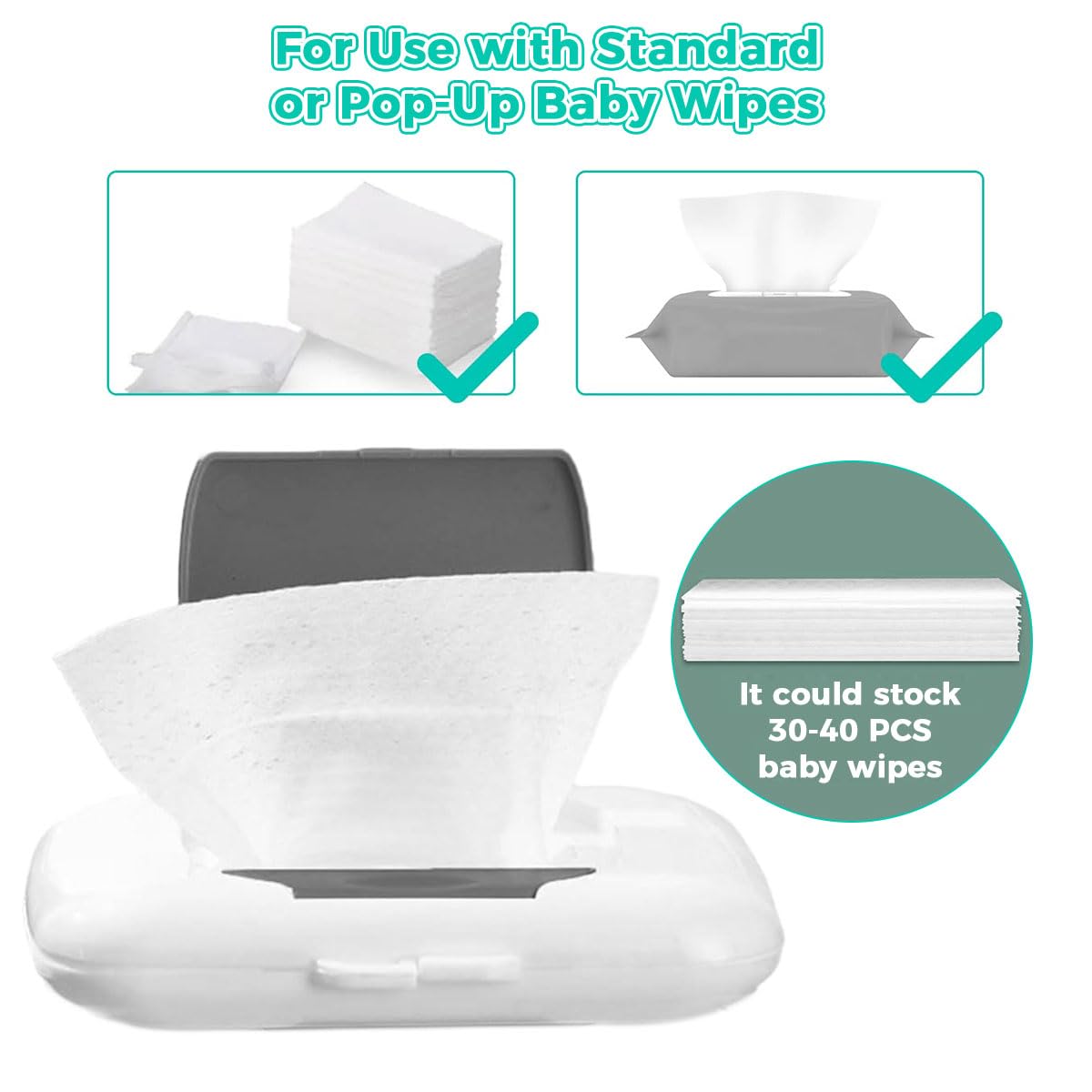 SNOWIE SOFT Travel Wipe Holder for Baby and Outdoor Use with Secure Lid and Lanyard | 16.5x13x3cm Refillable PP Box in Grey