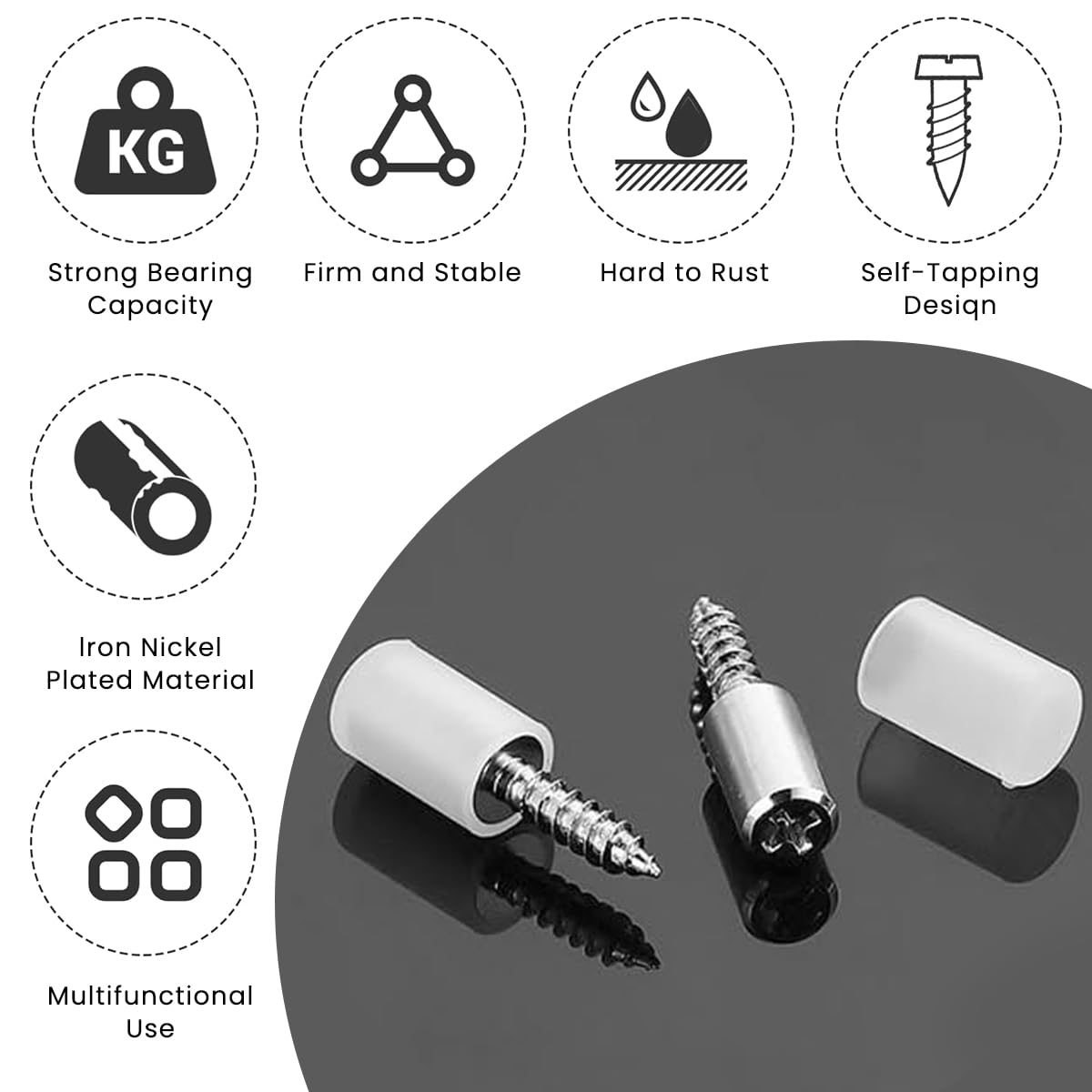 HASTHIP Shelf Support Pegs for Cabinets and Bookcases with 20 pcs Nickel Plated Iron Pins | Anti Slip Silicone Sleeve