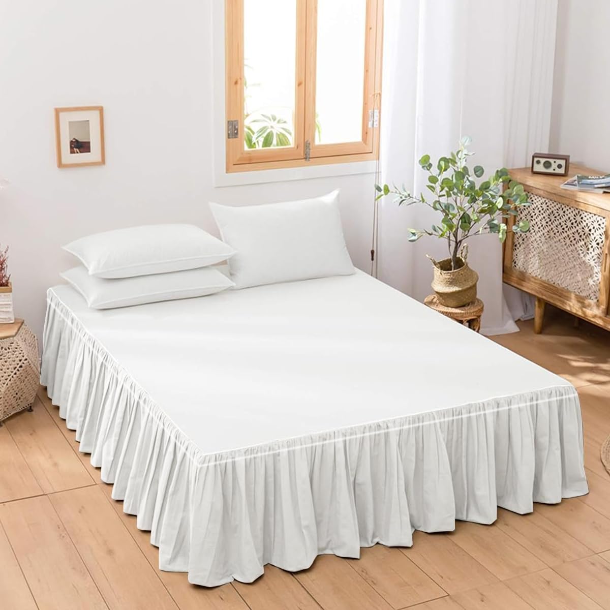HASTHIP Bed Skirt for Double Bed 78x80 in with 15 in Drop Polyester Cotton Blend | White Pleated Dust Proof Design