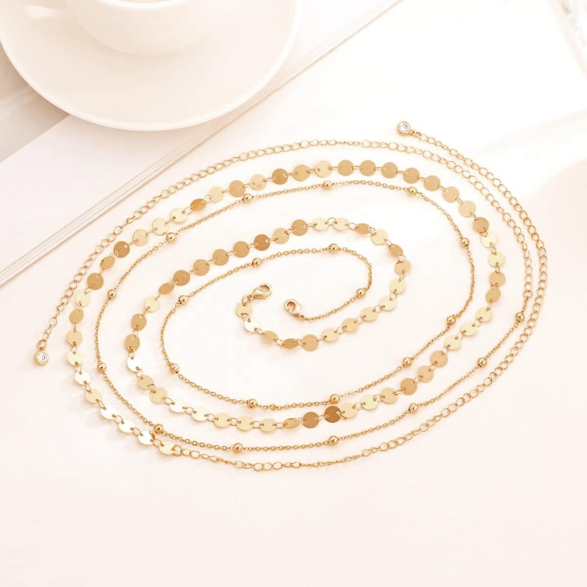 SANNIDHI Waist Chain for Women featuring 2 layered coin design and 39 in adjustable gold finish | ideal for beachwear and outfits