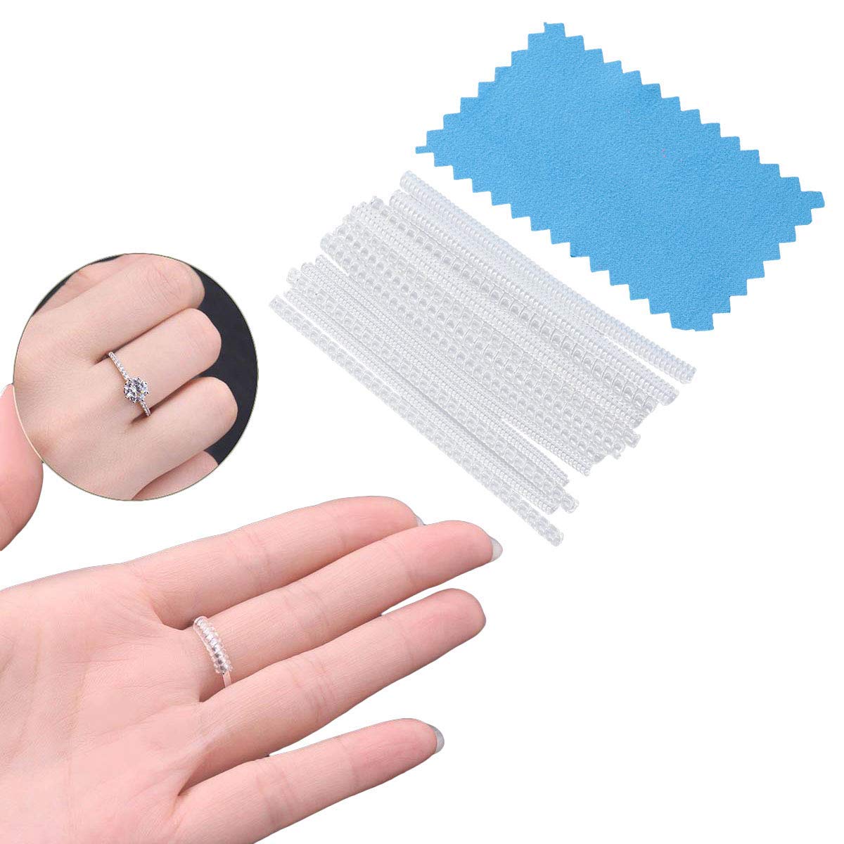 HASTHIP Ring Size Adjuster Set for Loose Rings with 12pcs 2mm 3mm 5mm Coils | Transparent TPU