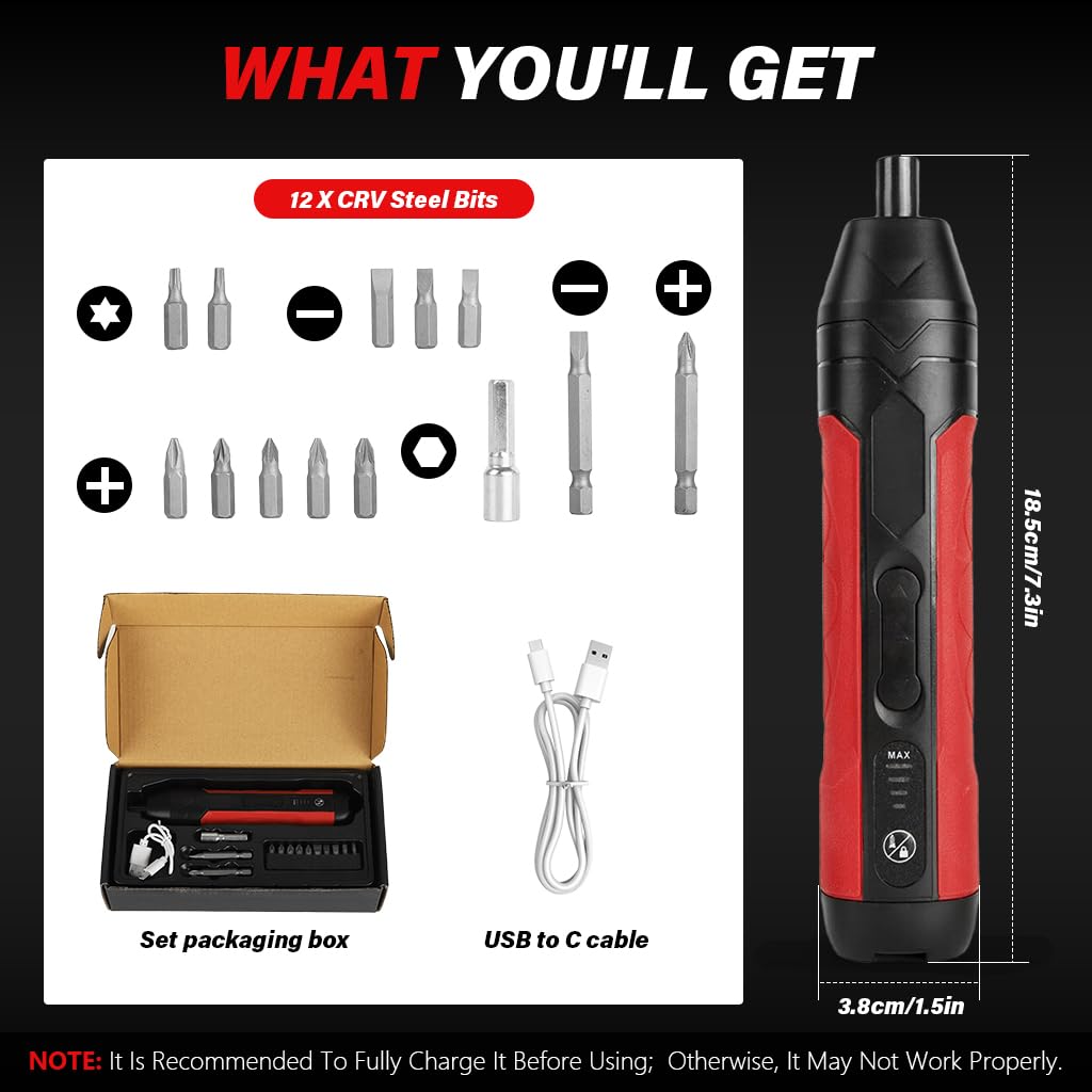 Serplex Electric Screwdriver Kit with 4.2V Motor and 10 Bits for DIY Projects | USB Rechargeable