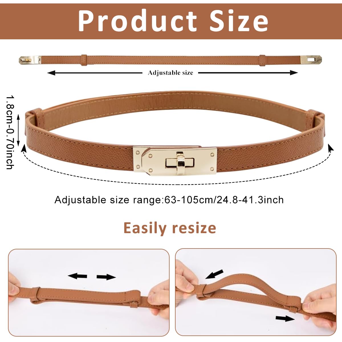 PALAY Waist Belt for Women featuring Alloy Turn Lock Buckle and Adjustable 65–105 cm Fit | Brown PU Leather Dress Accessory
