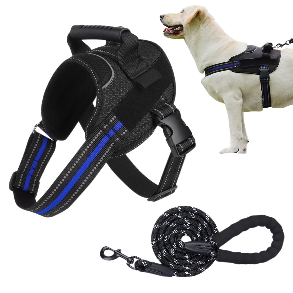 Qpets® Dog Vest Dog Harness for Large Dog with 1.5m Dog Leash Dog Harness with Pulls Handle for Guide Dog, Large Dog, Adjustable Dog Vest Harness with Quick Release Buckle (Suitable 18-33kg)