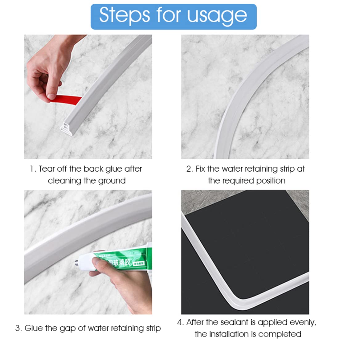 ELEPHANTBOAT Rubber Barrier for Shower Threshold 78.8 in with Collapsible Water Dam | Keeps Floor Dry and Safe