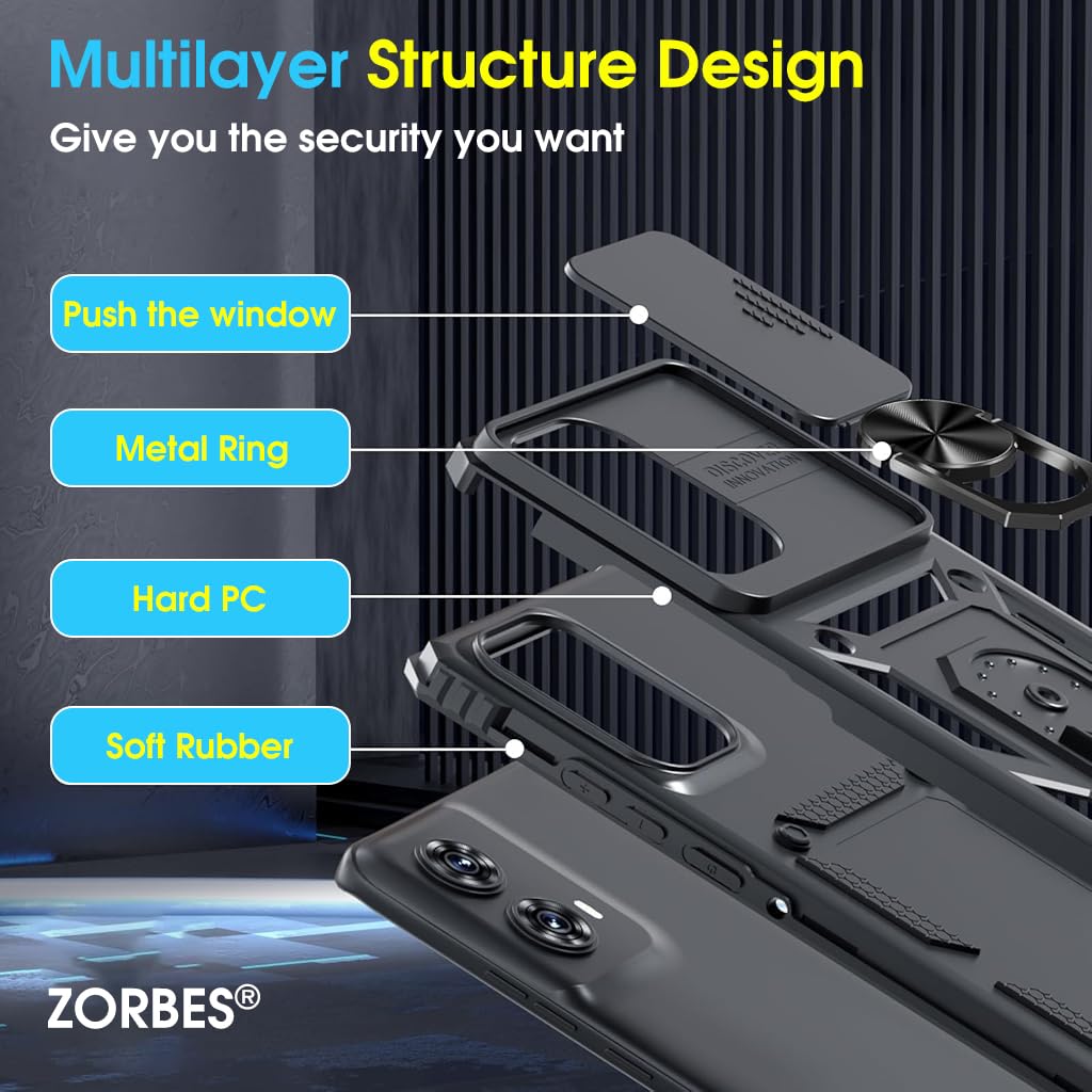 ZORBES Phone Case for Motorola Moto Edge 50 Fusion 5G 2024 with Magnetic Ring Kickstand | Shockproof Black Cover