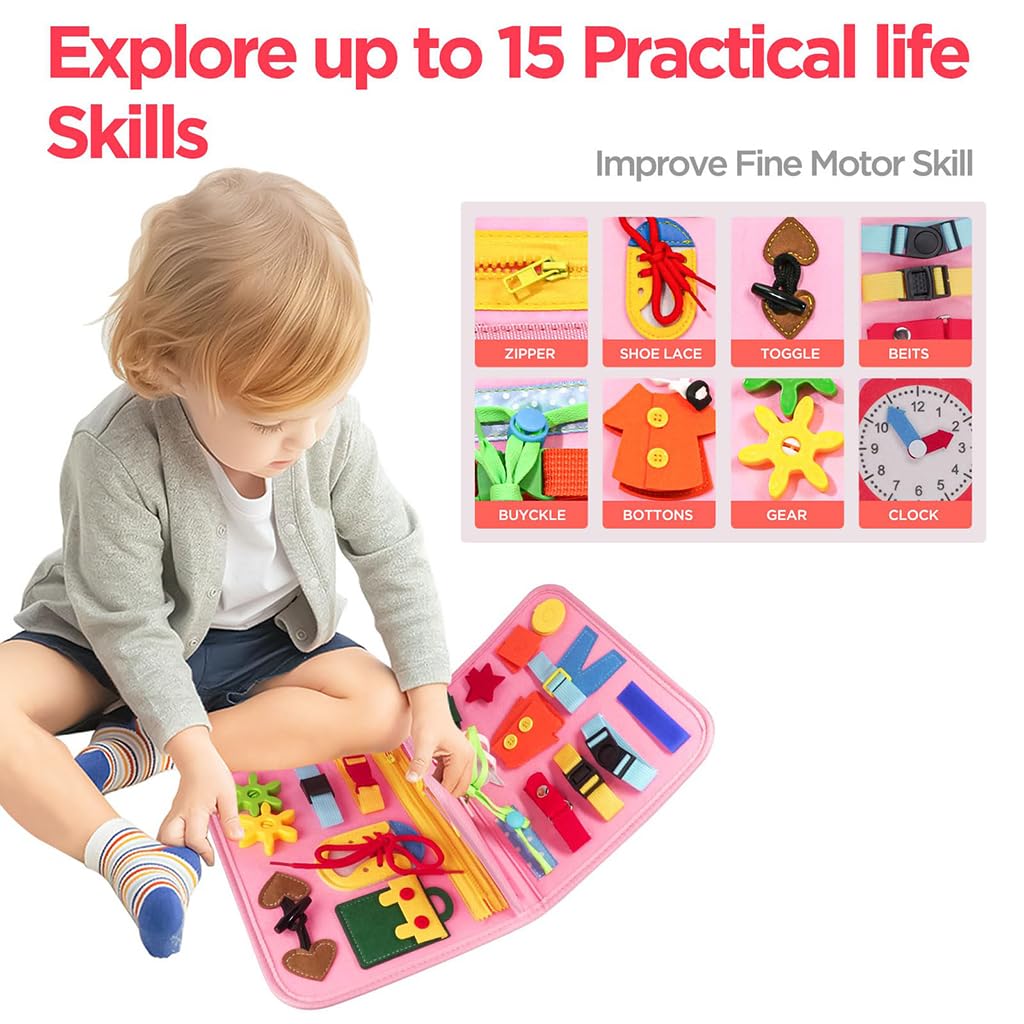ZIBUYU Montessori Busy Board Toy for Toddlers with 25 Activities and Soft Felt Design | Travel Learning Gift