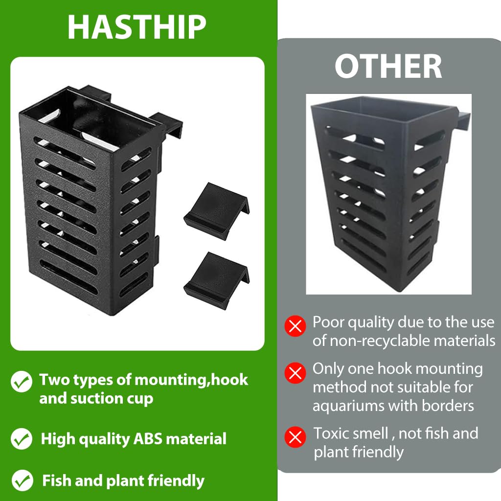 HASTHIP Aquarium Plant Holder for Fish Tanks with Vent Flow Design and Hanging Hooks | 2 Pcs Plastic Planter Cups