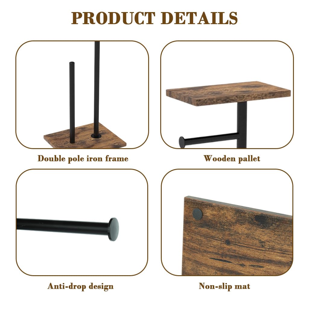 HASTHIP Toilet Paper Roll Holder for Bathroom with Top Storage Shelf 20x24x65cm | Wood and Metal Free Standing Organizer