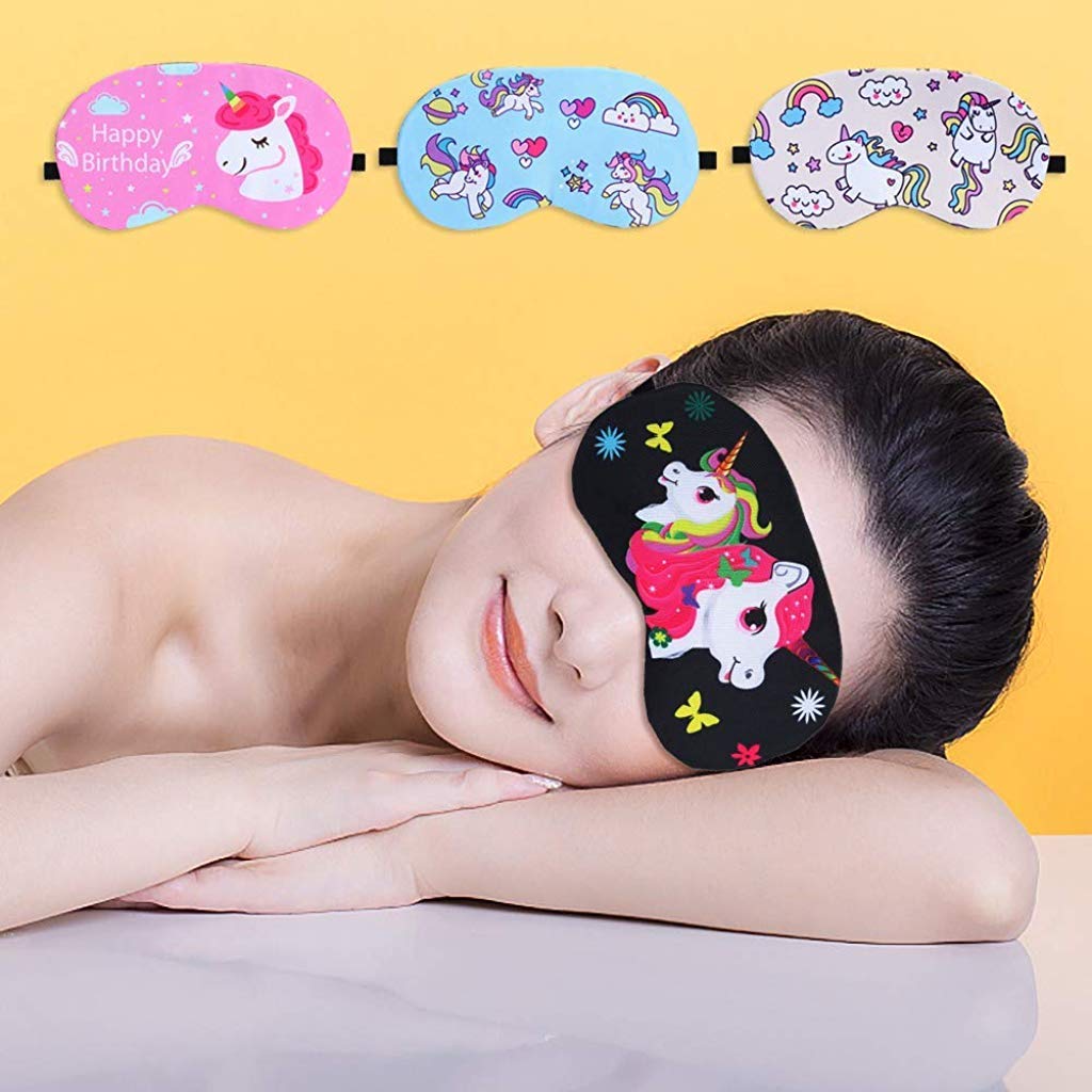 GUSTAVE Sleeping Eye Mask for Travel and Home with Soft Elastic Straps and Plush Material | 5 Piece Unicorn Design for Women and Girls
