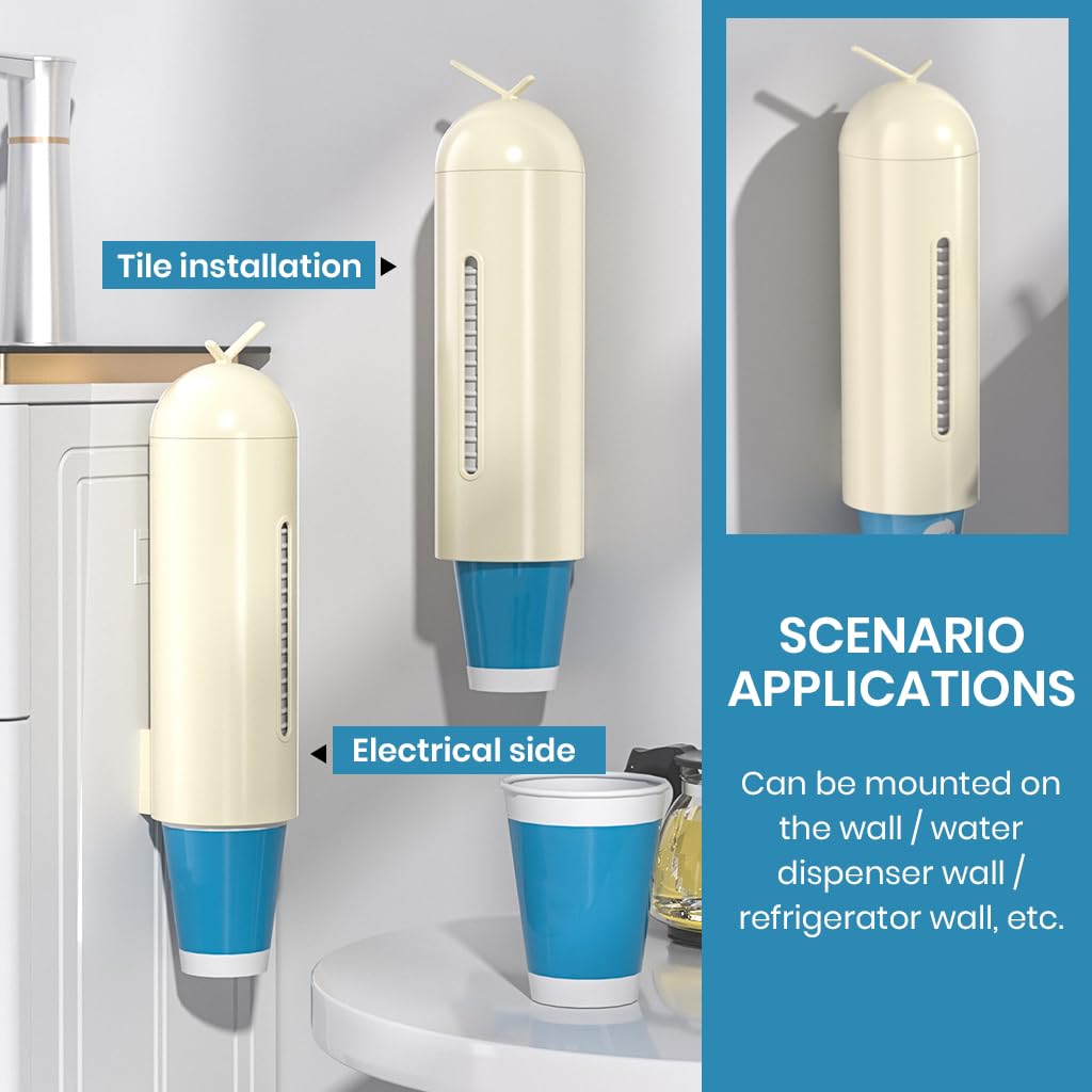 HASTHIP Paper Cup Dispenser for Home and Office with Self Adhesive Wall Mount | Plastic Cup Holder Organizer