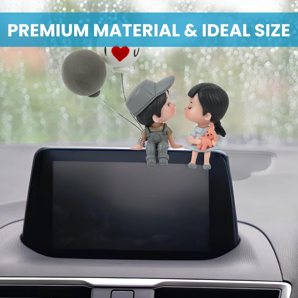 ZIBUYU Car Ornament for Dashboard and Mirror with Adhesive Base 9x5x3cm Resin Couple Figurine | Grey Romantic Décor Gift