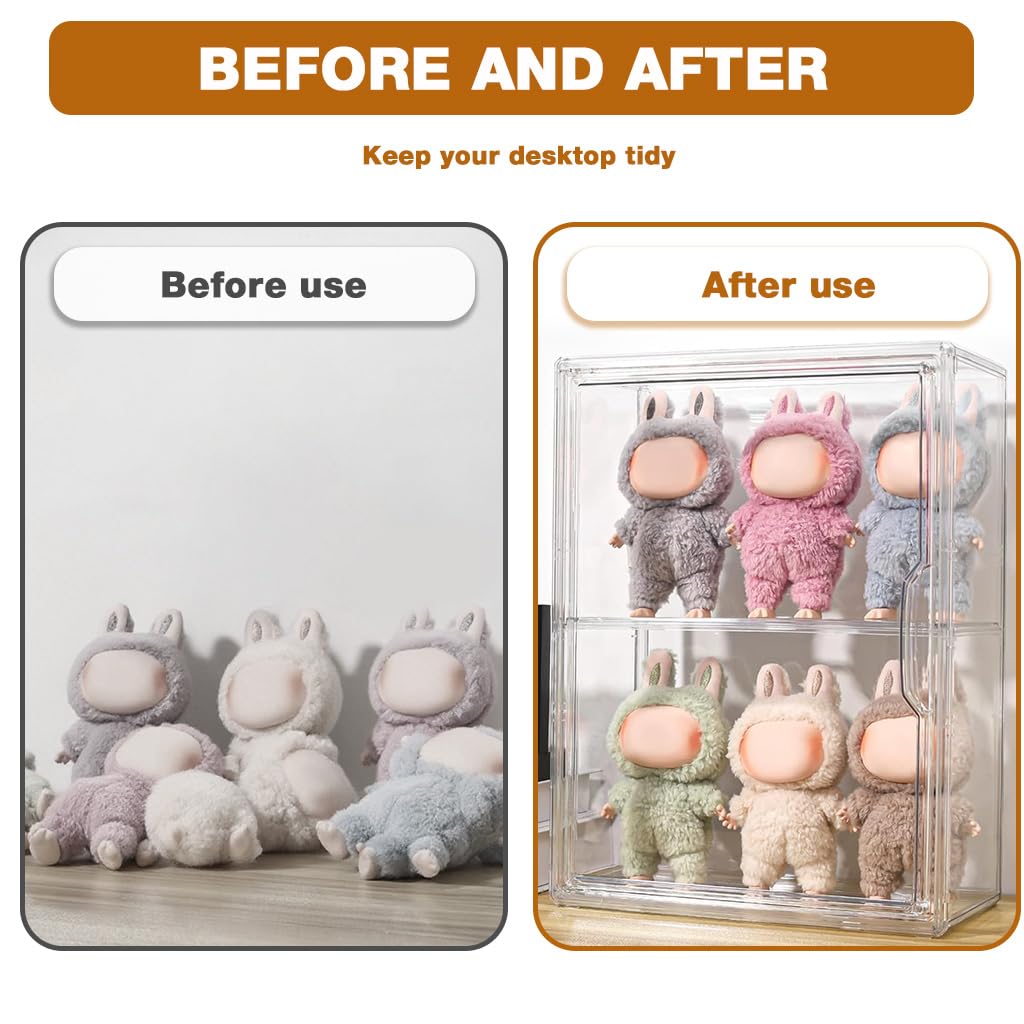 HASTHIP PET Display Box for 4'' Collectible Figures with Double Layer Closet and Door | Clear Sealed 27x14x36cm Stand for Desk or Wall