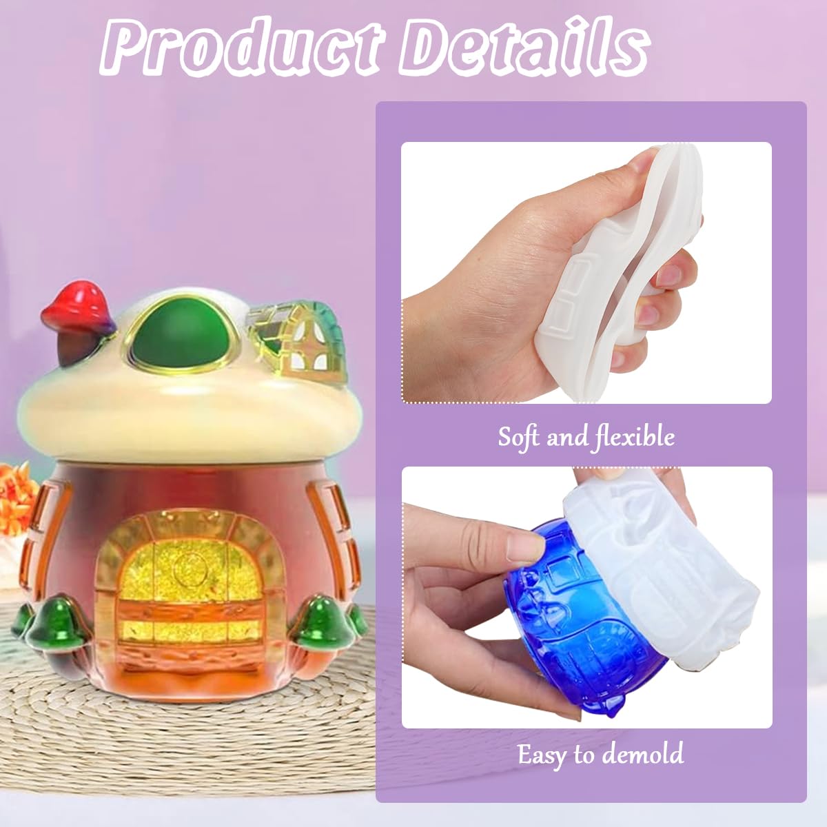 HASTHIP Silicone Resin Mold for DIY Mushroom House Jar with Lid featuring Roof Chimney Design
