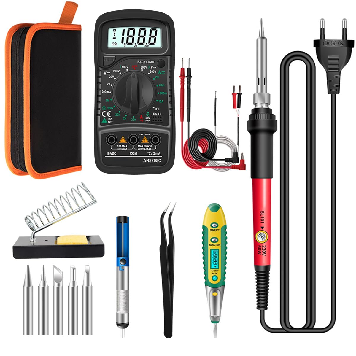 Serplex® Soldering Iron Kit with Multimeter, 60W LCD Digital Display Welding Tool 180-500 Degree Soldering Tool Kit with 5Pcs Solder Iron Tips Comprehensive Soldering Set for Electrical Repairs