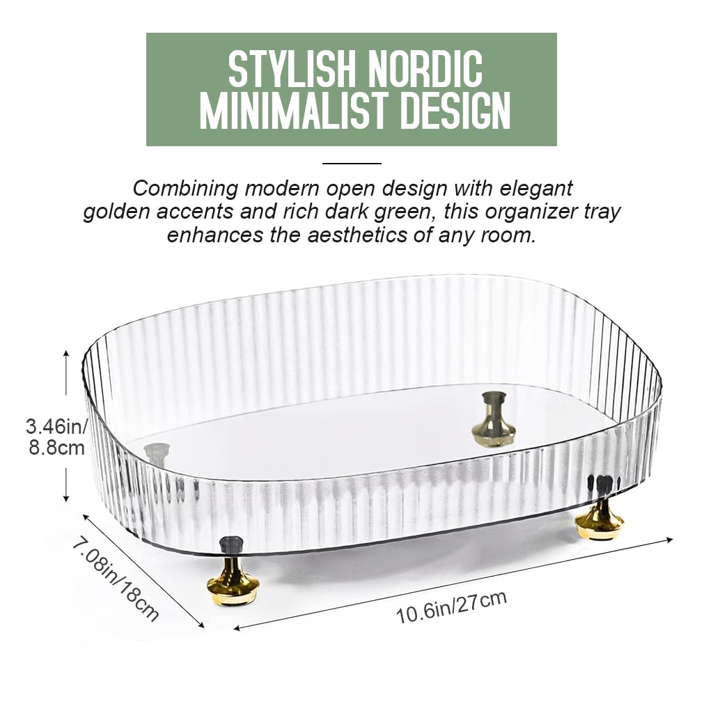 HASTHIP Perfume Organizer for Bathroom and Vanity with Golden Feet 27x18x6.5cm | Clear PET Tray