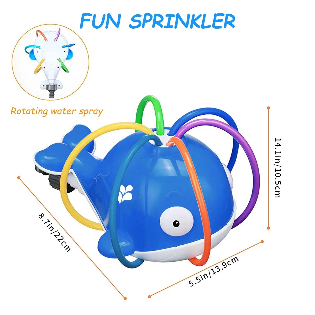 PATPAT Water Toys for Kids featuring 6 Swing Tubes and 8 ft Spray Range | Blue Whale Sprinkler
