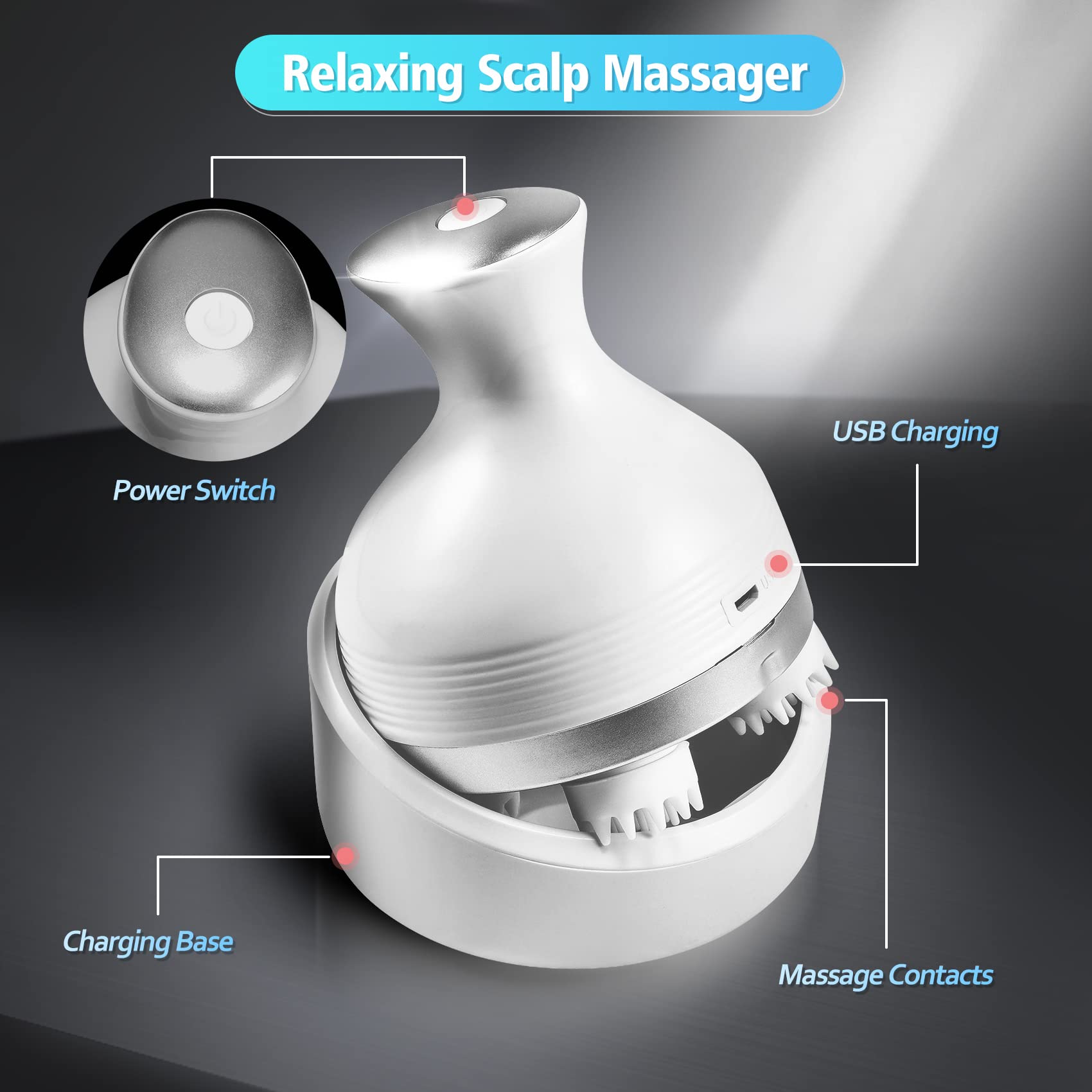 HANNEA Electric Scalp Massage USB Scalp Massager with 76 Massage Spots 4 Modes Head Meridians Massager Stress Relief Portable Scalp Massager Shampoo Massagers Scalp Brush