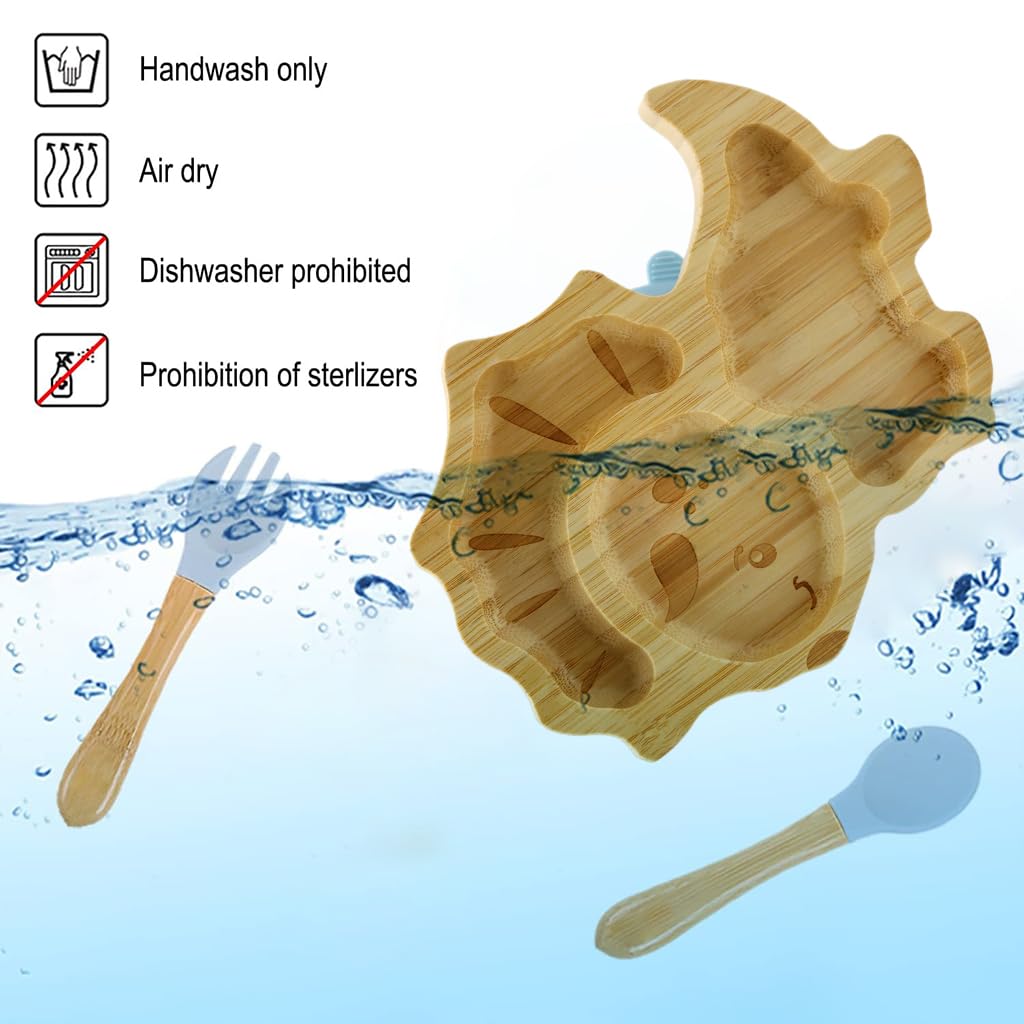 SNOWIE SOFT Baby Plate Kit for Toddlers with 4 Section Suction Cup | Bamboo and Silicone 3Pcs Set
