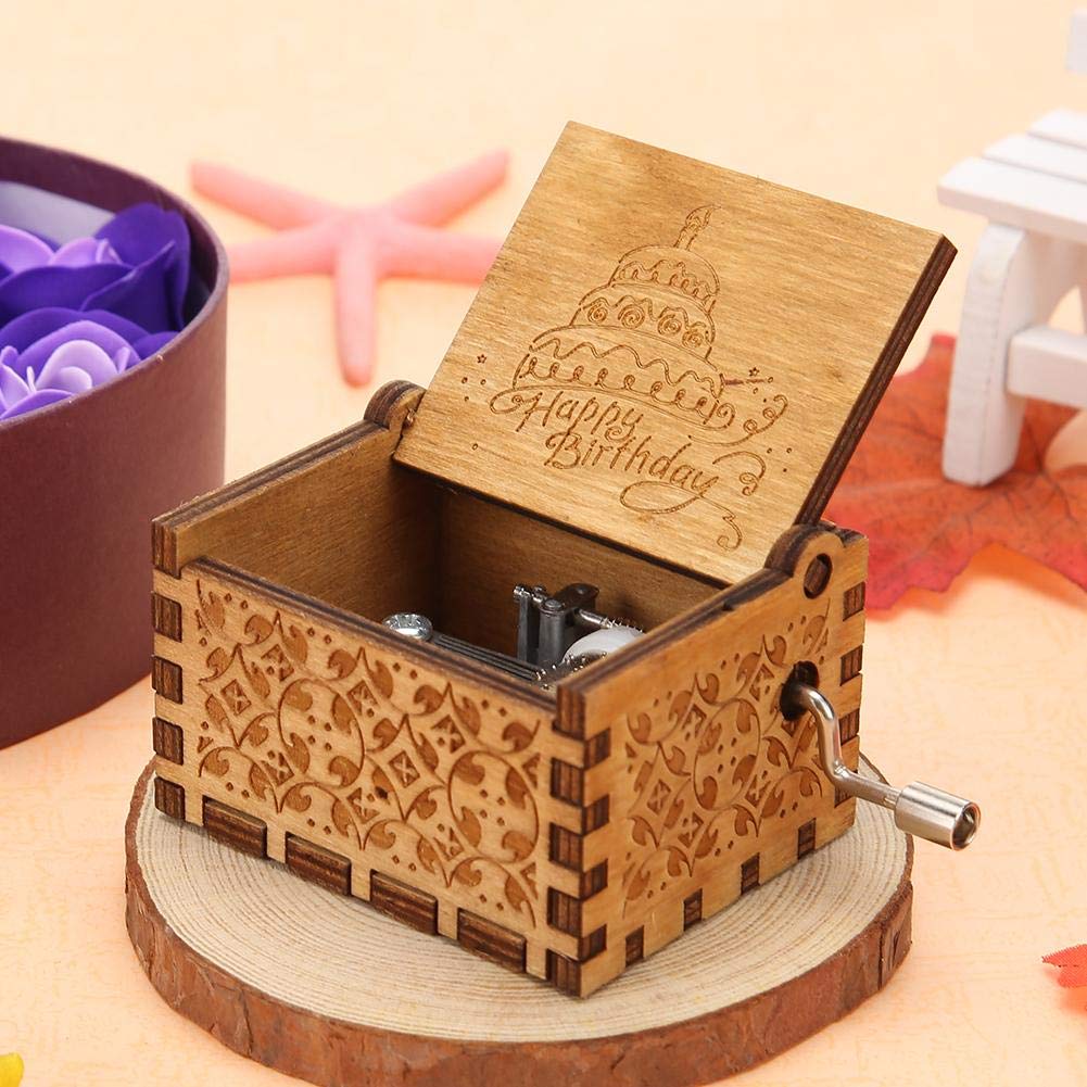 Powlance Wood Happy Birthday Music Box for Gift Giving with Wind‑Up Mechanism | Multicolour