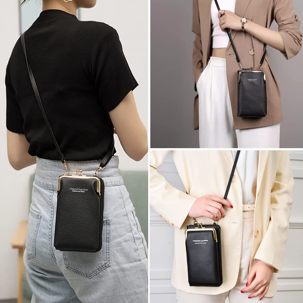 PALAY® Sling Bag for Women Phone Bags with Back Touch Screen Mobile Sling Bag Pursel Stylish PU Leather Crossbody Bags Mini Shoulder Bags (Black)