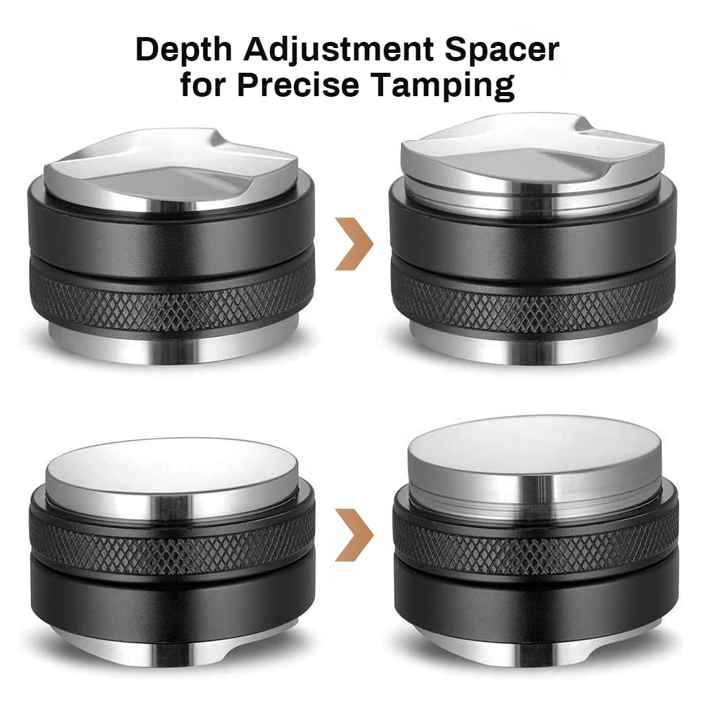 Supvox Coffee Tamper for Espresso with Dual Side Adjustable Depth Stainless Steel 53mm | Even Ground Distribution