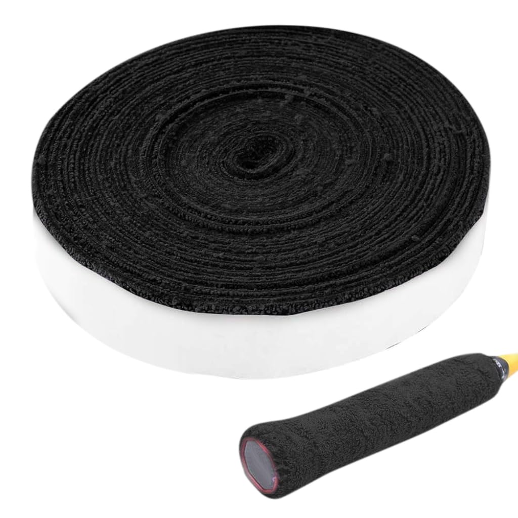 Proberos Badminton Towel Grip Tape for Rackets with 10 m Self-Adhesive Terry Cloth | Black