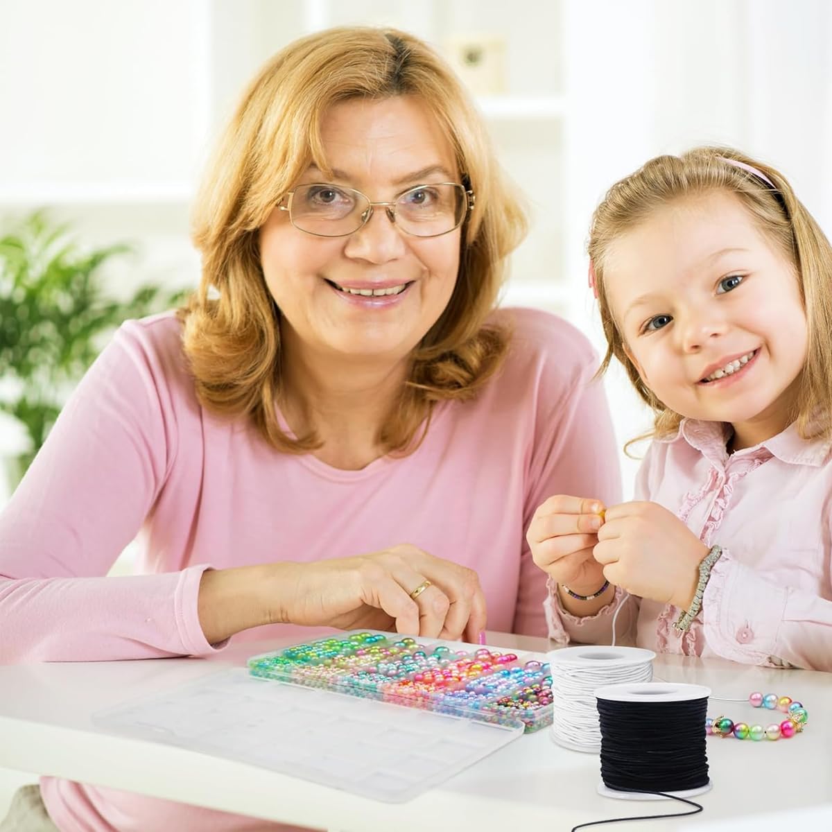 HASTHIP Elastic Thread for Bracelet Making with 2 Rolls 131ft 1mm Cord in Black and White